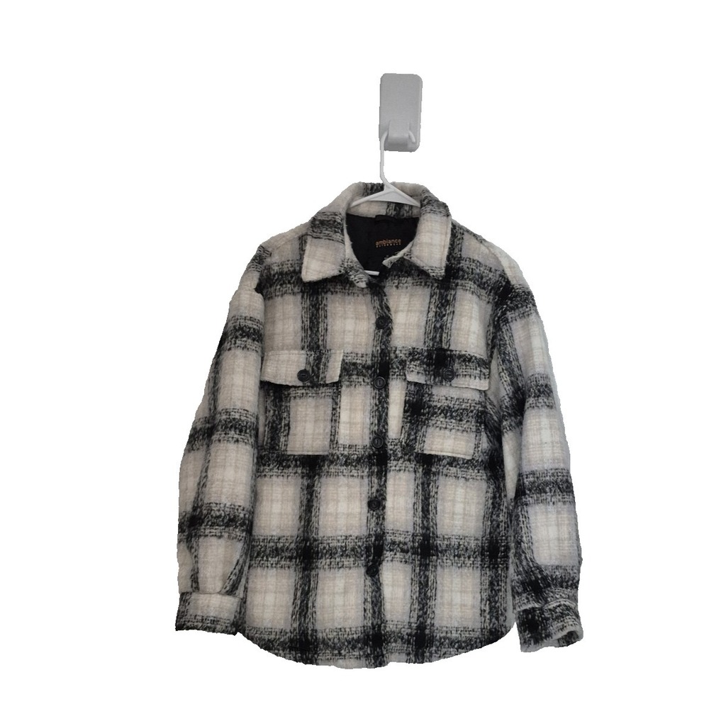 Ambiance‎ Outerwear Womens Jaciket M Black/Beige Plaid Lined Button Up Shacket